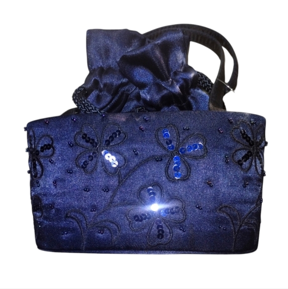 La Regale Handbags - Sweet la regale beaded bag navy blue with drawstring